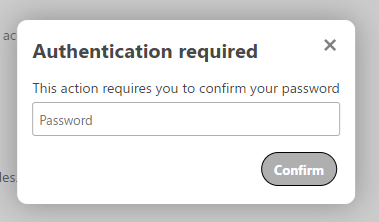 Modal to authenticate to confirm Modal asking you to authenticate