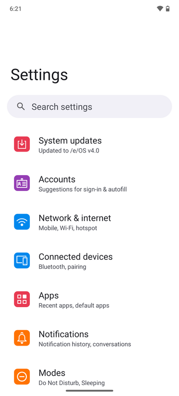 Settings screen with Accounts