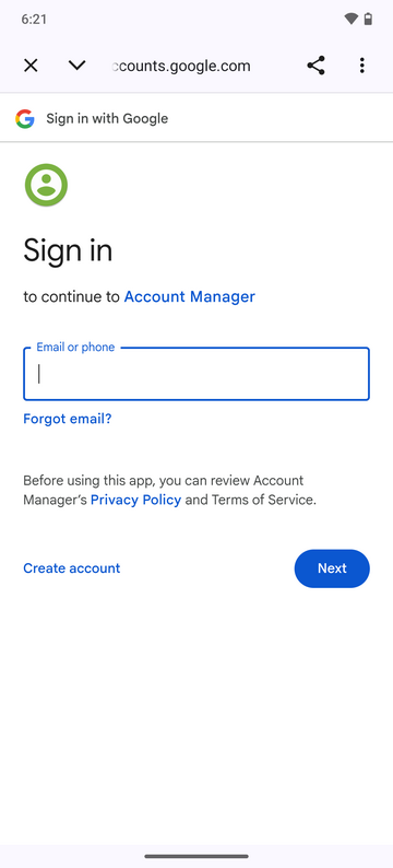 Google sign-in page