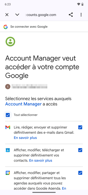 Google services permission selection