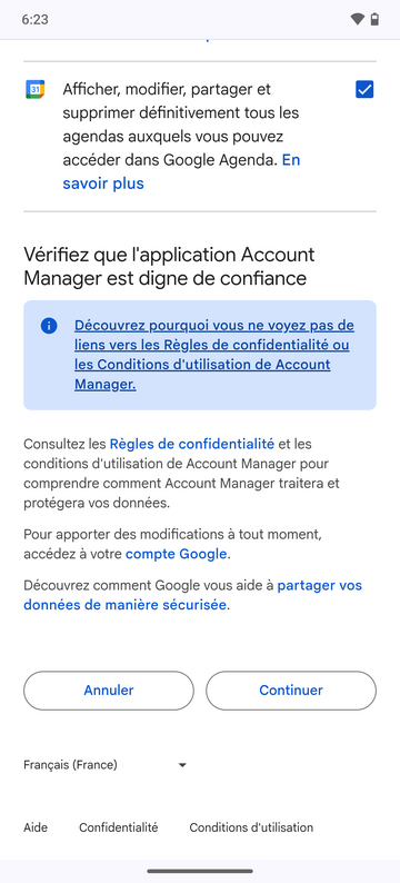 Google services permission confirmation