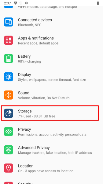 Navigation to Storage alt text